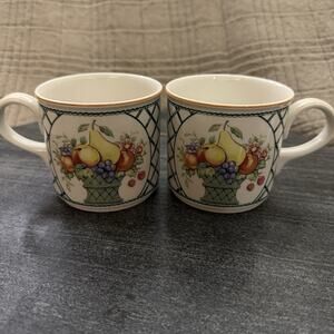 2 VILLEROY & BOCH BASKET (PATTERN) PORCELAIN MUGS 3 5/8" flawless
